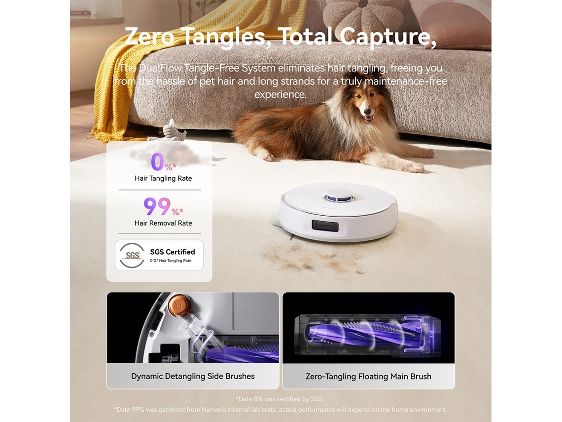 Aspirador de pó robô Narwal Freo X10 Pro (esfregão anti-emaranhamento, 11000Pa, esvaziamento automático, lavagem automática)