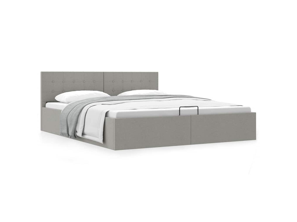 vidaXL Cama hidráulica c/ arrumação 160x200 cm tecido cinzento-claro