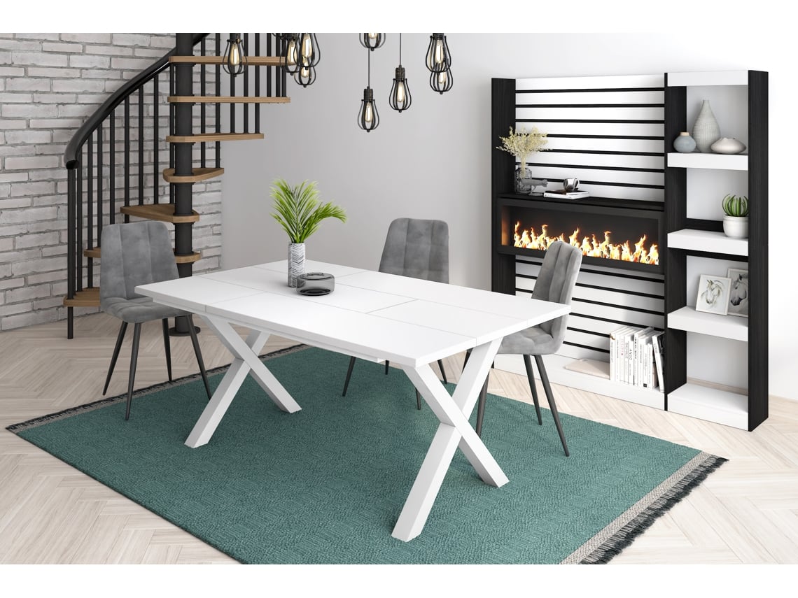 Mesa de Sala de Jantar 8 Pessoas 170 Ideal para Reuniões Familiares Branco Estilo Industrial DUERMETE ONLINE