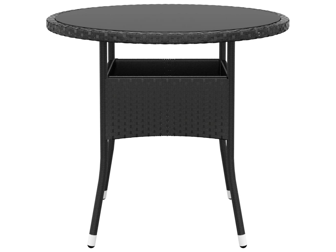 Mesa De Jardim Ø80x75cm Vidro Temperado Vime Pe Preto Vidaxl