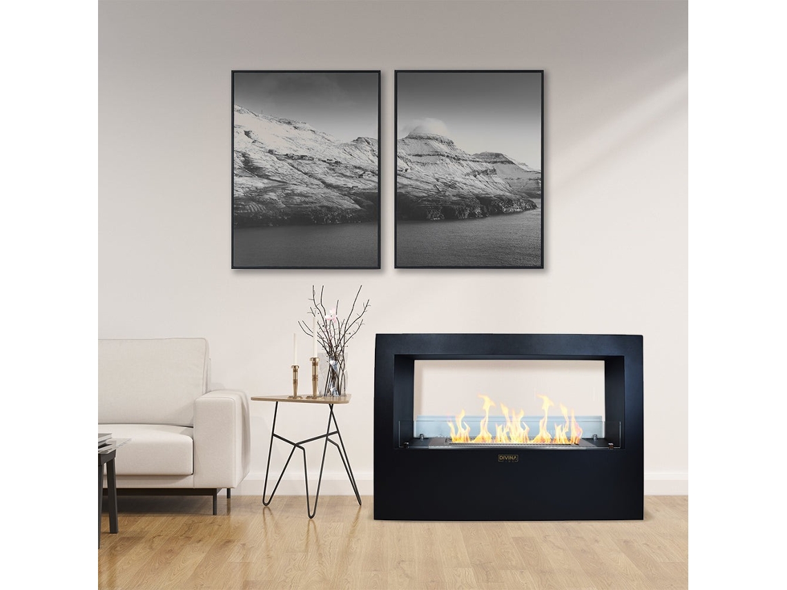 Lareira de bioetanol de chão  Giotto S Black 100x30x70