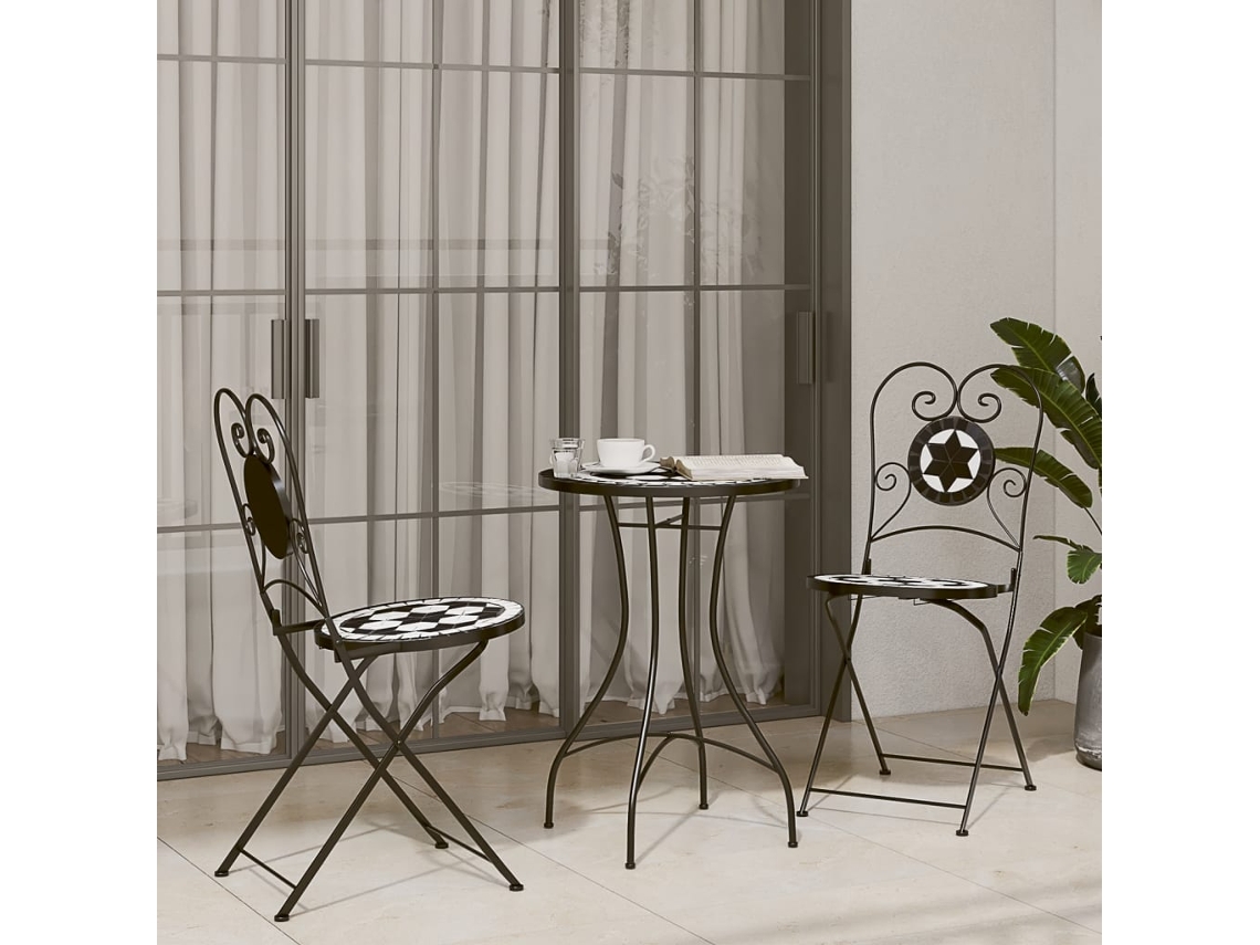 Mesa Bistrô Mosaico Cerâmica Ø50x70cm Ferro Revestido Preto Branco
