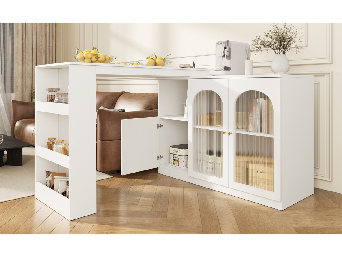 Móvel De Bar Giratório 1 Peça, 360°, Mdf E Vidro, Para Cozinha E Sala, Branco Pangshiyuan (120x40x97cm)