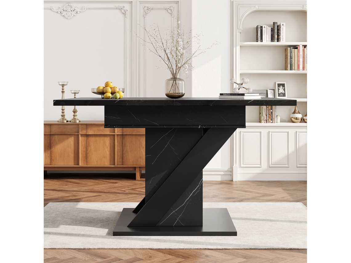 Mesa De Jantar Extensível E Telescópica, Estilo Moderno Minimalista, Ideal Para Cozinhas E Salas, Com Acabamento Em Mármore Preto. Sini Tech Store