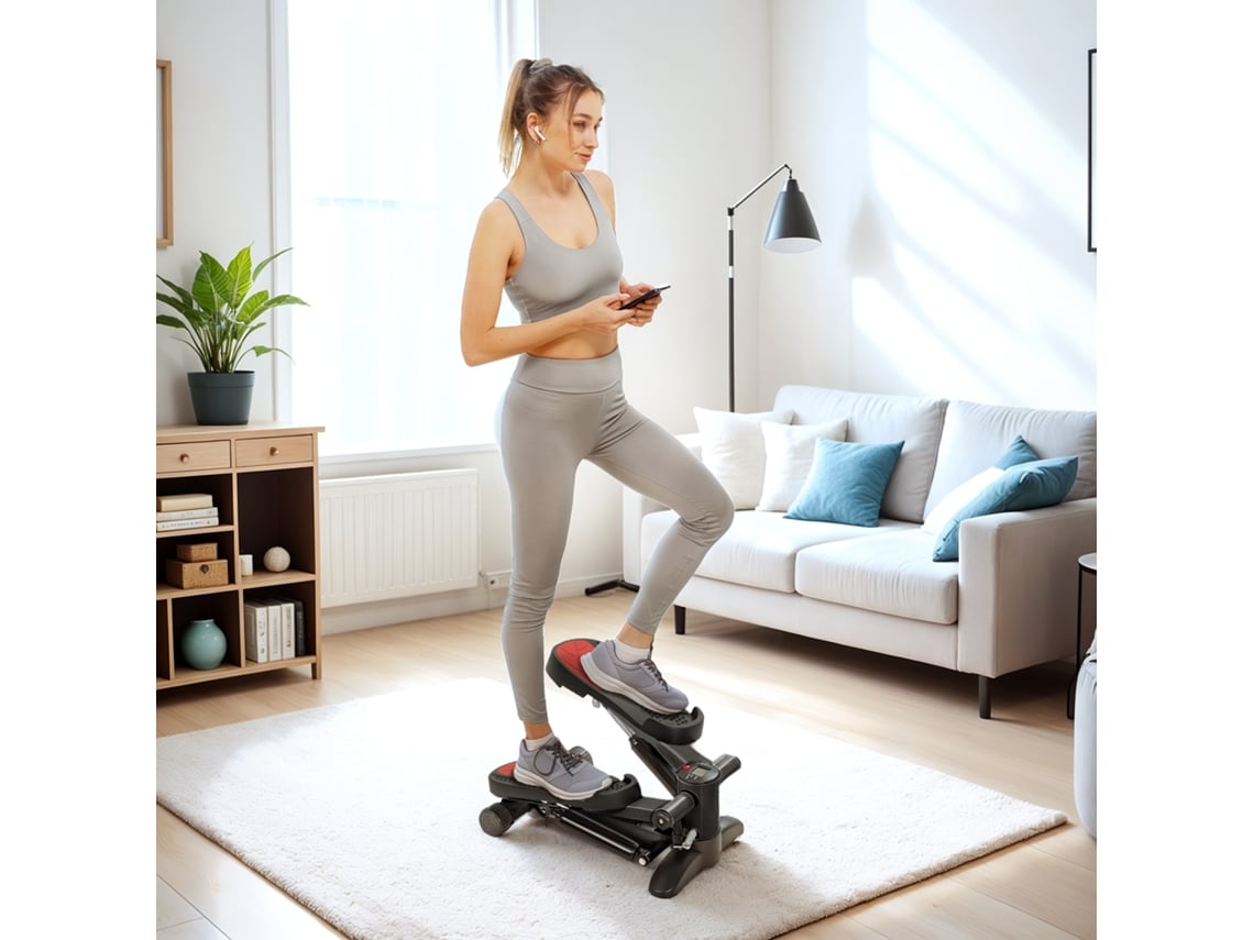 Mini Stepper Fitness Com Lcd E Pedais Antiderrapantes Preto