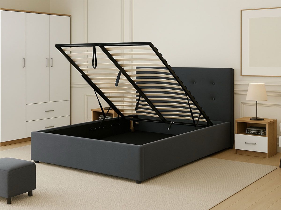 Cama De Casal River, Estrado Elevatório (cinza)(190×140 Cm)