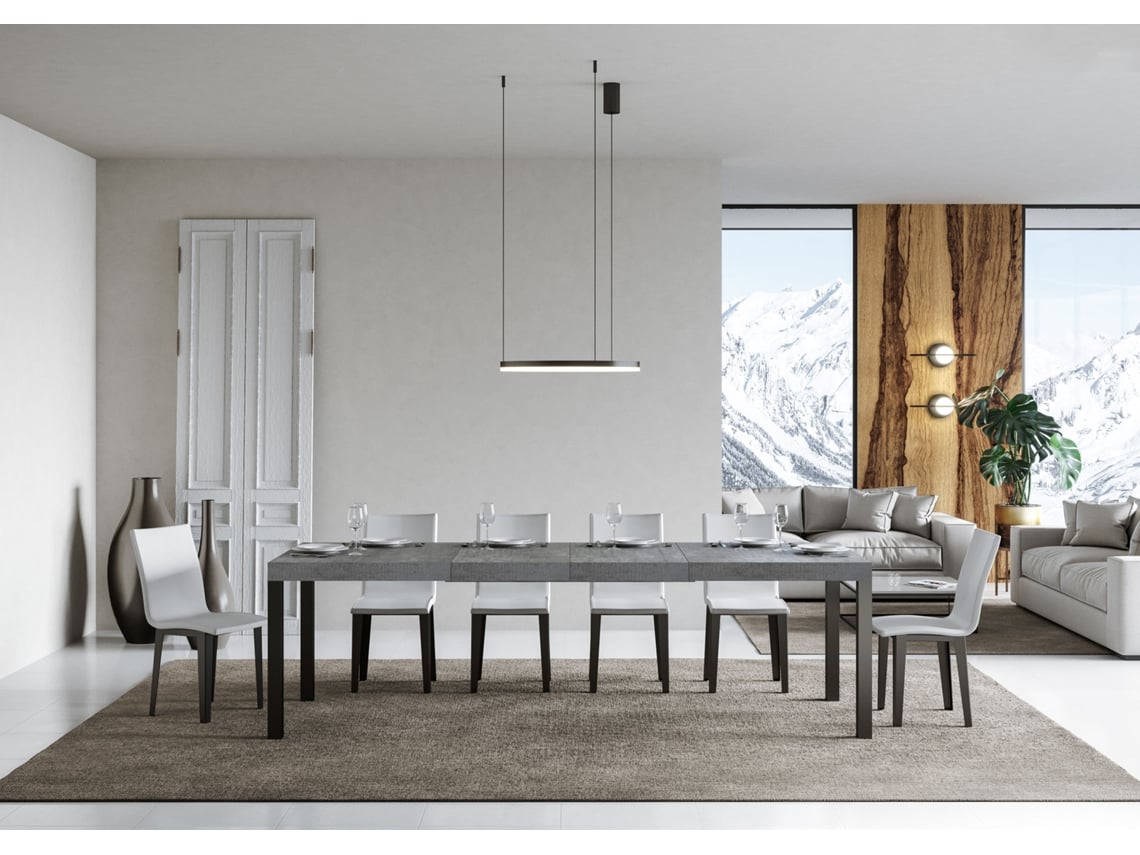 Mesa de Jantar Extensível 90X160/264 Cm Everyday Premium Cimento Quadro Antracite ITAMOBY