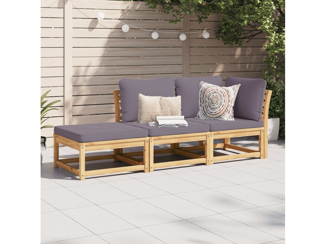 Conjunto 3 Lounge de Jardim com Almofadões VIDAXL Acácia Maciça