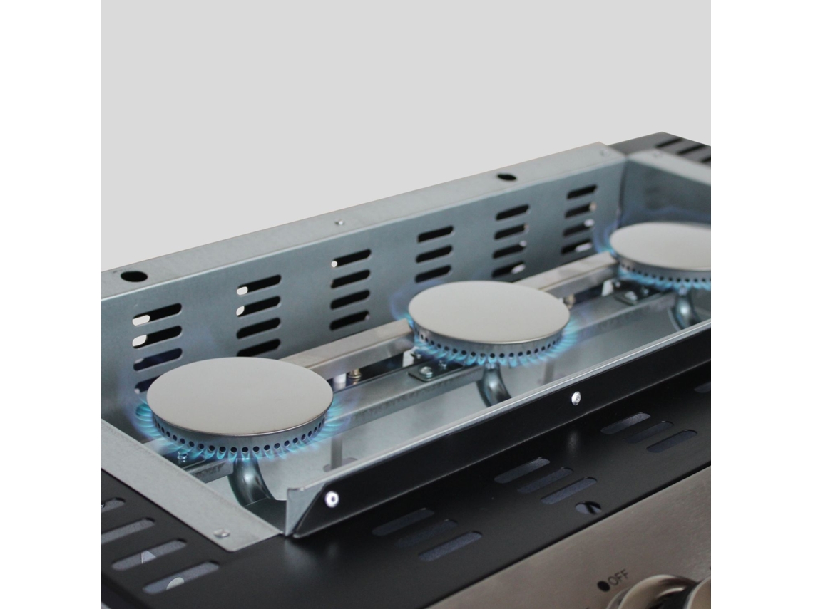 Placa de Grelhar a Gás de 3 Queimadores Porthos 3 Queimadores 7,5 Kw Grande Placa de Grelhar em Aço Inoxidável Esmaltado