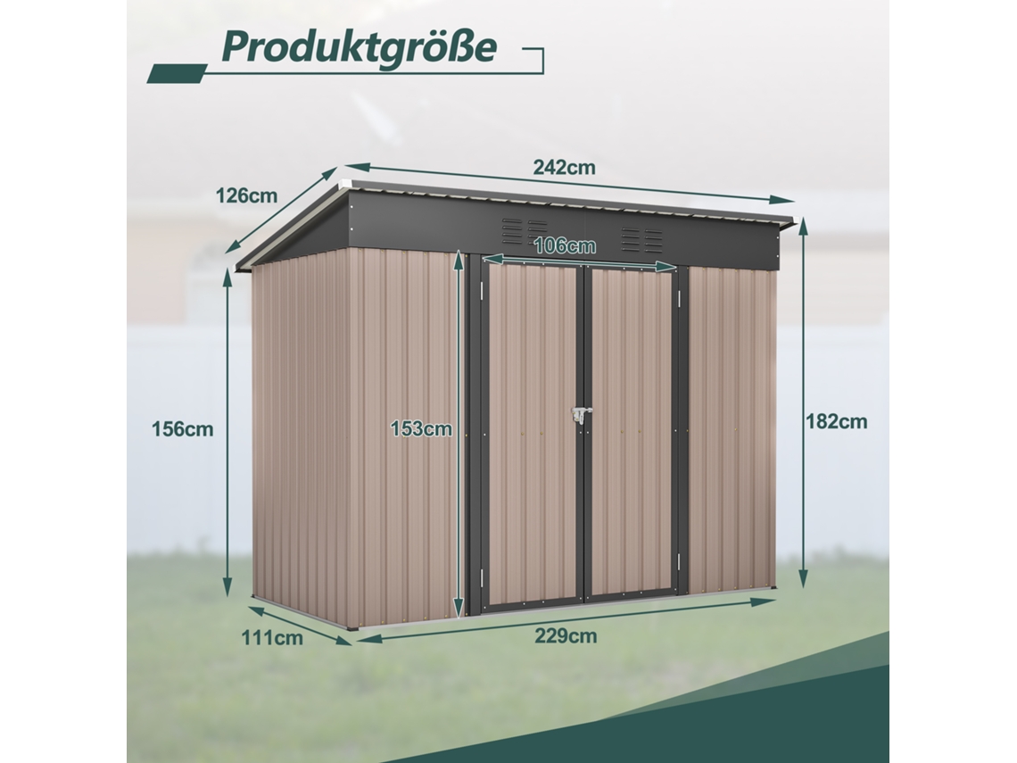 Casinha De Jardim Metálica De 2,4 X 1,2 M Com Base Metálica (sem Piso), Resistente Às Intempéries, Para Uso Externo. Zkaka (8 X 4 Pés)