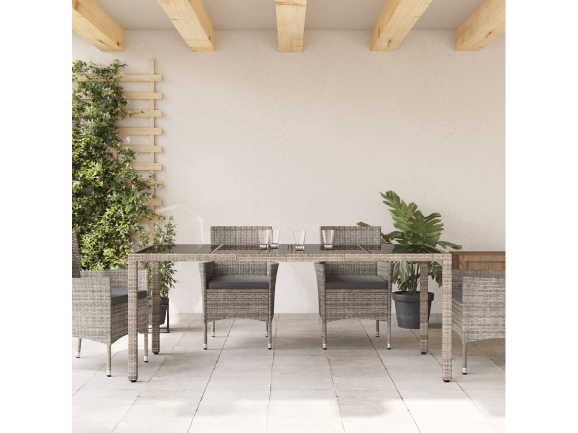 Mesa De Jardim Vime Pe Cinza 190x90x75 Cm Com Tampo De Vidro Temperado