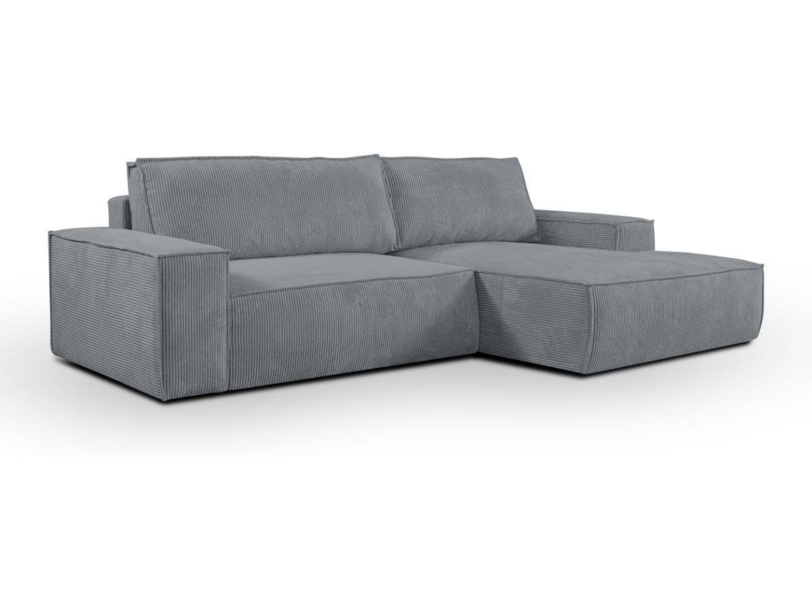 Sofá Cama Amelia VENTE-UNIQUE (Cinzento - Tecido e Veludo - 267x167x85 cm/Dimensões da cama: 120 – 139 cm)