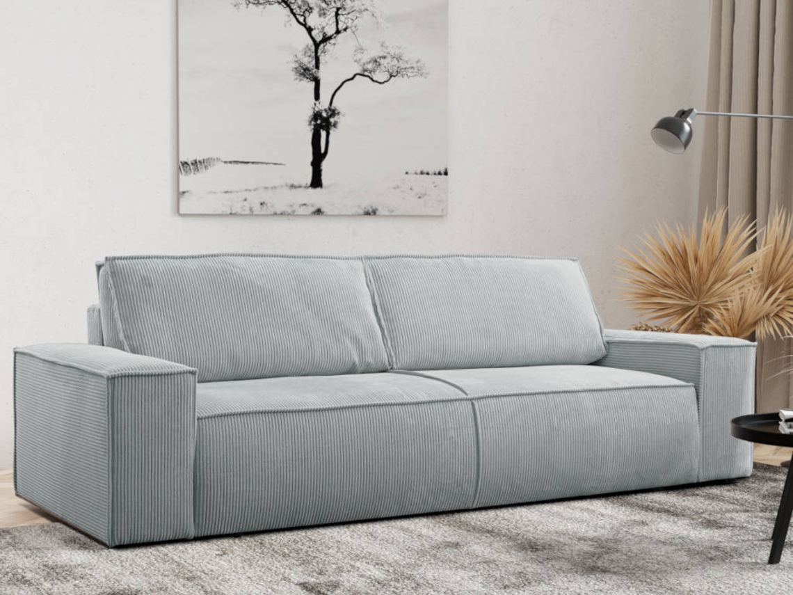 Sofá Cama Amelia VENTE-UNIQUE (Cinzento Claro - Tecido e Veludo - 257x102x85 cm/Dimensões da cama: 120 – 139 cm)