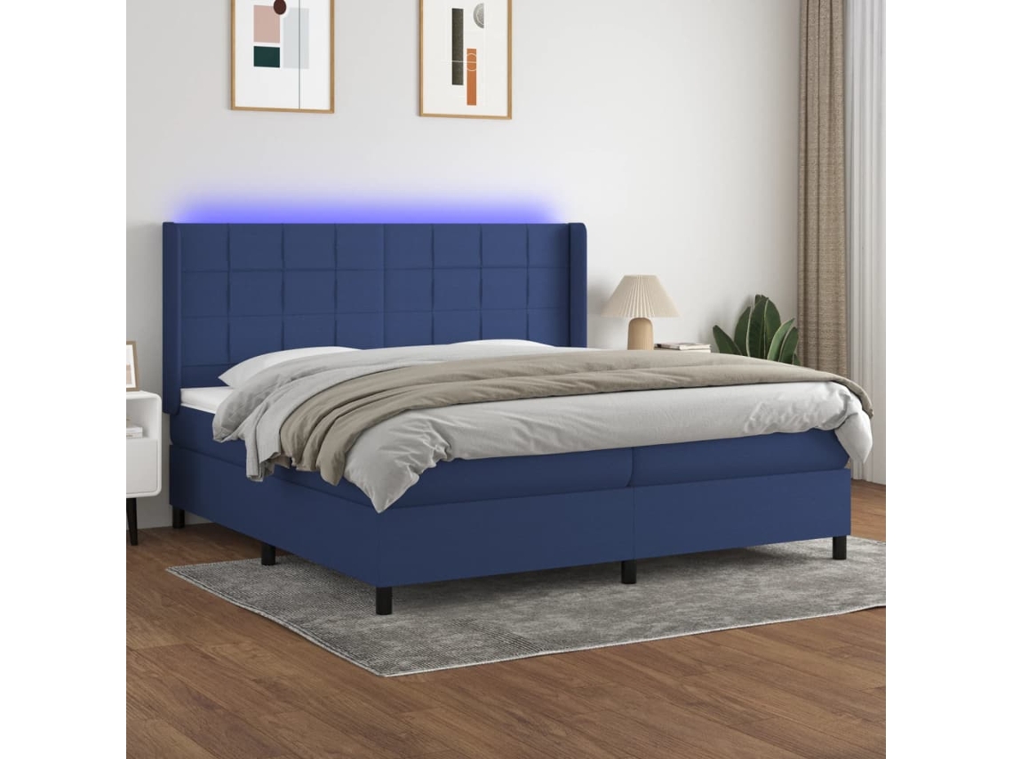 Cama Box Spring VIDAXL Colchão/LED (Azul - Tecido - 200 x 200 cm)