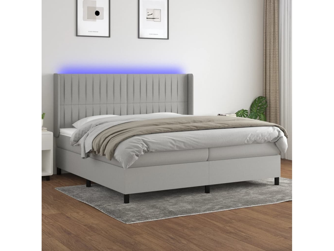 Cama Box Spring VIDAXL (Cinzento - Tecido - 203 x 203 x 128 cm)