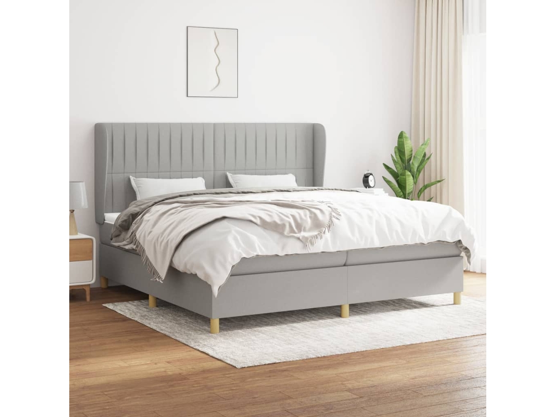 vidaXL Cama com molas/colchão 200x200 cm tecido cinza-claro