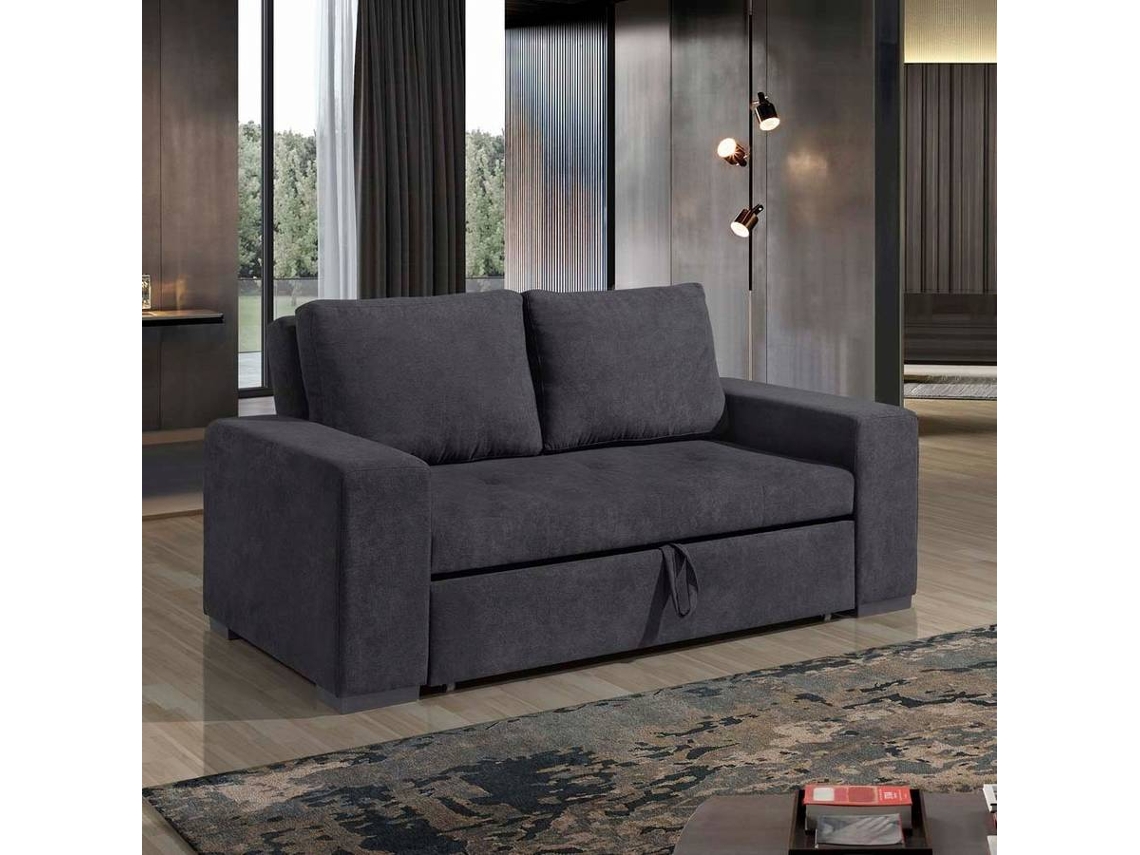 Sofá Cama BAZAR MONDIALE Hawai (Preto - Madeira, Tecido - 180x100x83 cm)