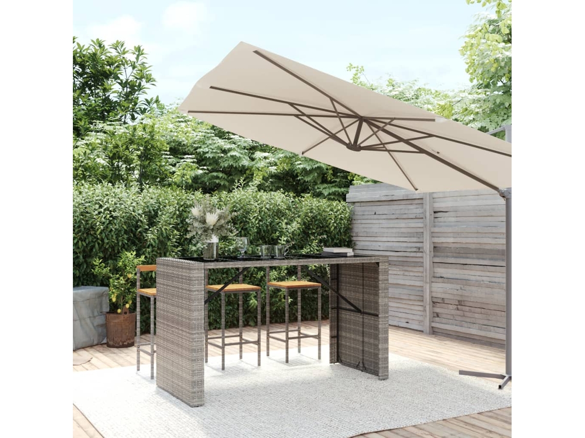 Mesa de bar com tampo de vidro VIDAXL Cinzeto Rattan / Vime (185x80x110 cm)