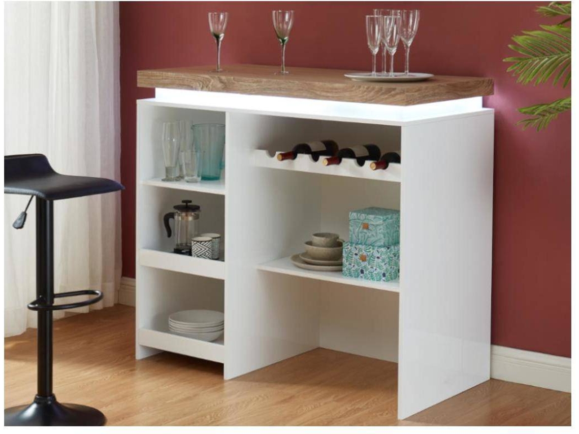 Móvel de Bar Halo VENTE-UNIQUE (Natural Claro e Branco - Aglomerado e derivados de madeira - 120x60x110.5 cm)