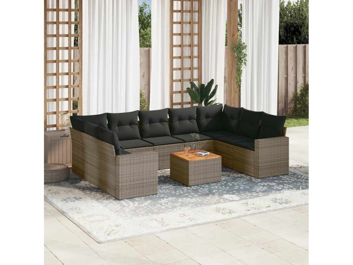 Conjunto 10 sofás de jardim c/ almofadões VIDAXL vime PE cinzento