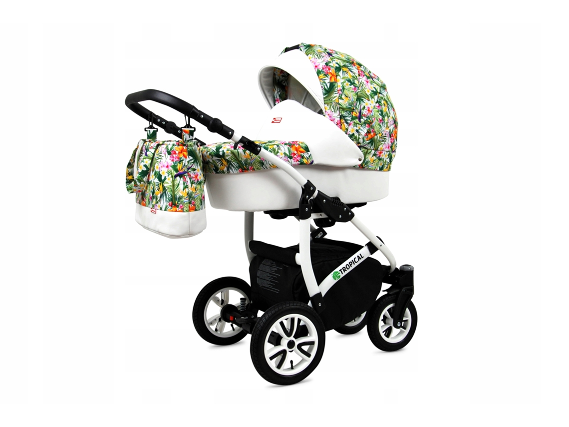 Carrinho De Bebé Multifuncional Babylux Tropical 4 Em 1 -tropical Flowers - Ajustável E Dobrável Construção Leve Em Alumínio - Acessórios