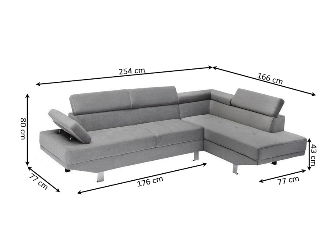 Sofá de Canto Chaise Longue New Daniela 254Cm Preto Chaise Direita