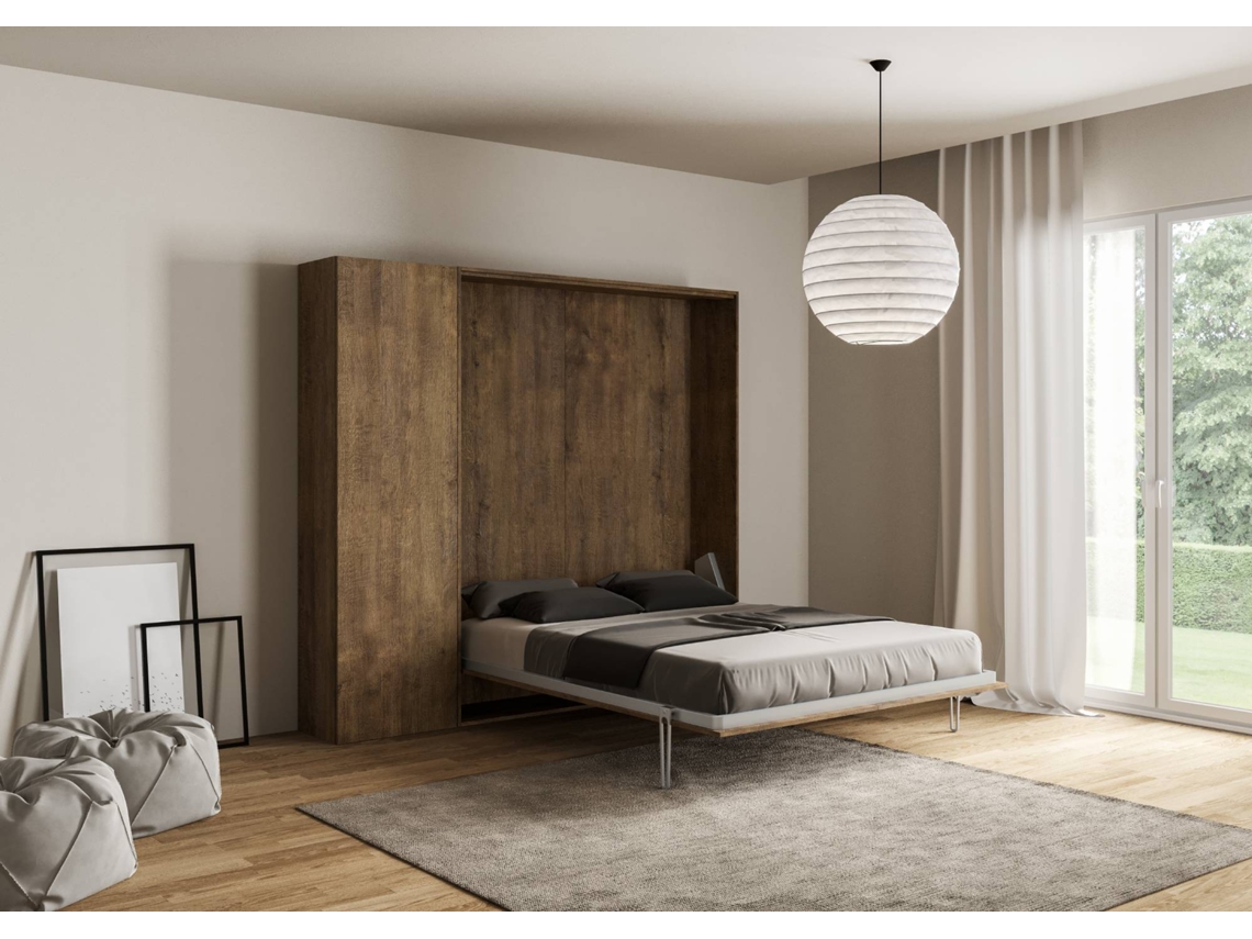 Cama Abatível 160 Vertical com Coluna ITAMOBY Kentaro (234 x 39 x 210 cm - Painéis em Melamina - Nogueira)