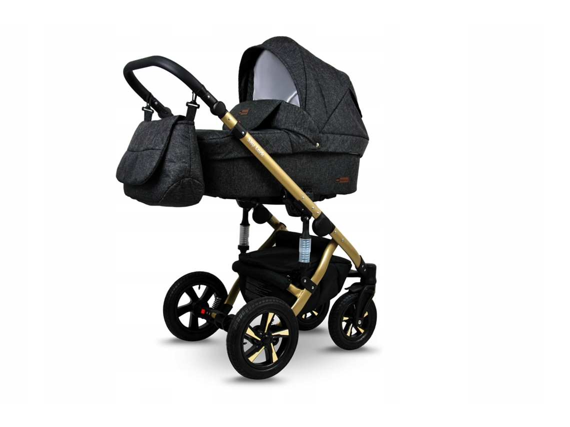Carrinho de Bebé Multifuncional BABYLUX SKY LARK 4 Em 1 -Black Flex GOLD FRAME - Ajustável e dobrável Construção leve em alumínio - Acessórios