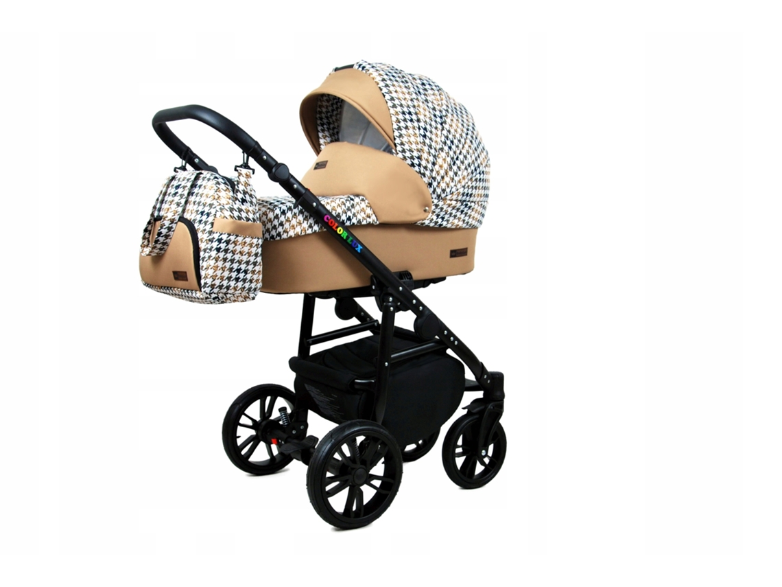 Carrinho de Bebé Multifuncional BABYLUX CLASSIC GOLD 4 Em 1 -Gold And Black Houndstooth BLACK FRAME - Ajustável e dobrável Construção leve em alumínio