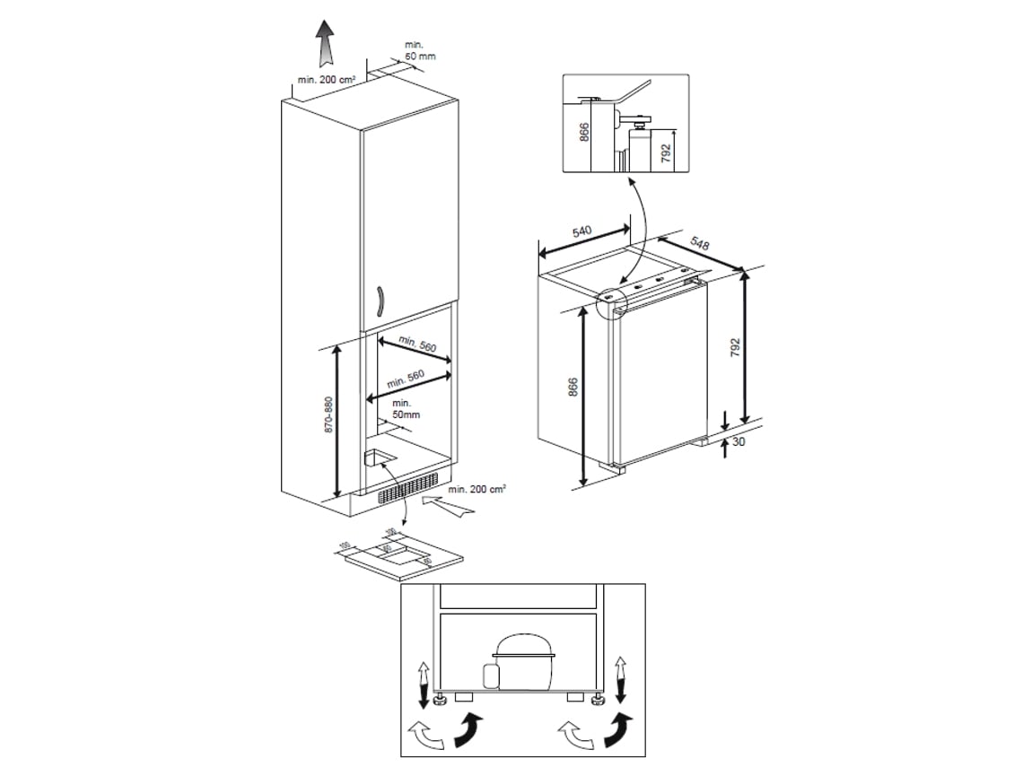 B1854N frigorífico combinado encastrável 110 L classe E branco Beko