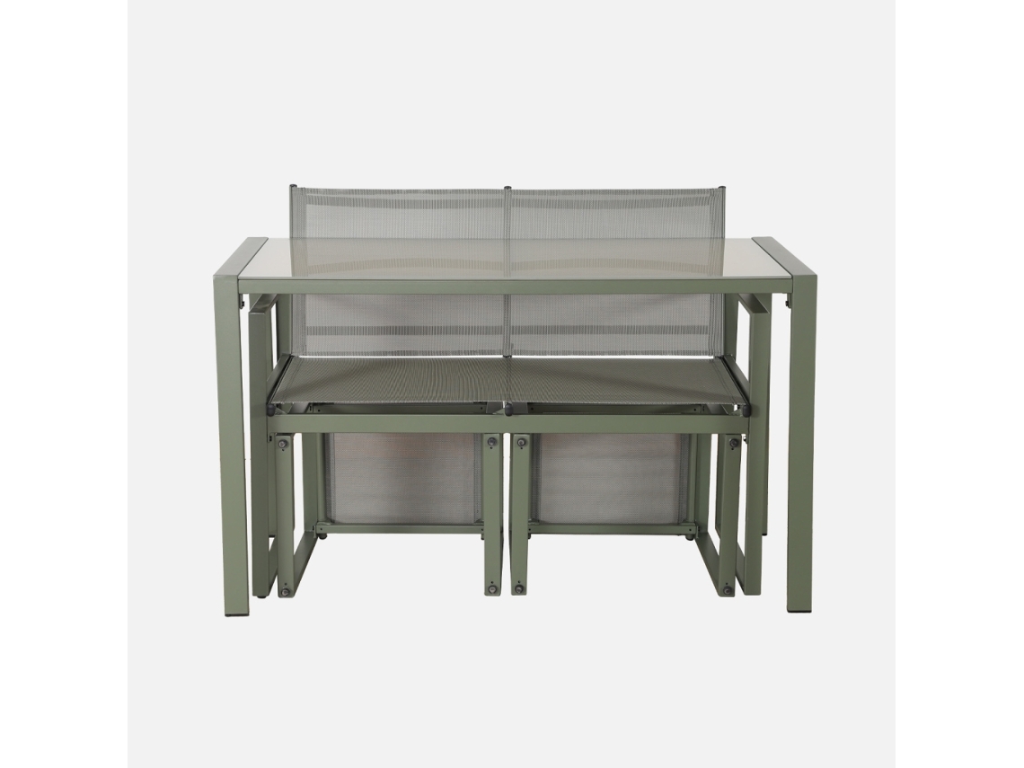 Mesa De Jardim Embutida Em Aço E Textilene, 4 Assentos, Verde Caqui Sweeek