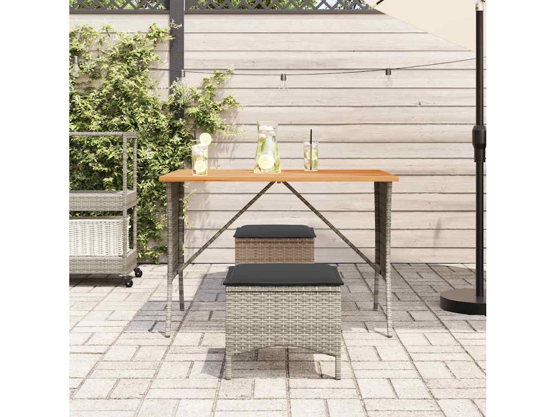 Mesa De Jardim 105x75x72 Cm Vime Pe Cinza Tampo Acácia