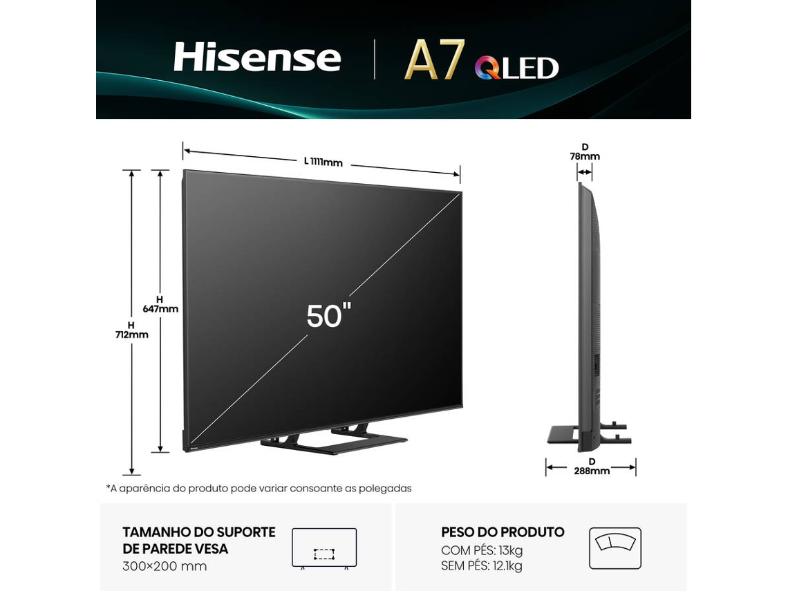 TV HISENSE 50A7Q (QLED - 50'' - 126 cm -  4K Ultra HD - Smart TV)