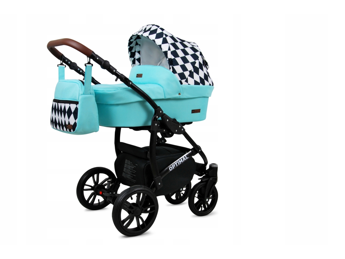 Carrinho De Bebé Multifuncional Babylux Optimal 4 Em 1 -mint Diamond Black Frame - Ajustável E Dobrável Construção Leve Em Alumínio - Acessórios
