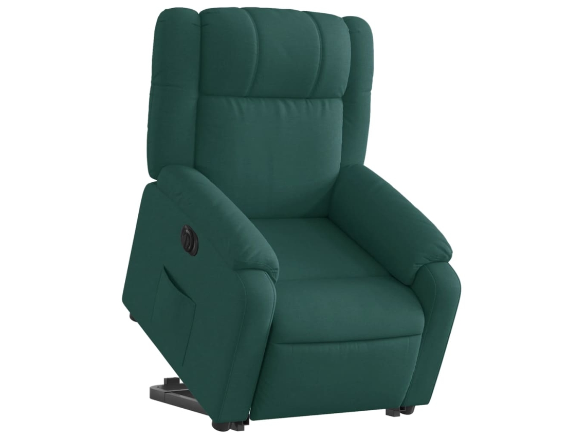 Poltrona reclinável elevatória elétrica tecido verde-escuro