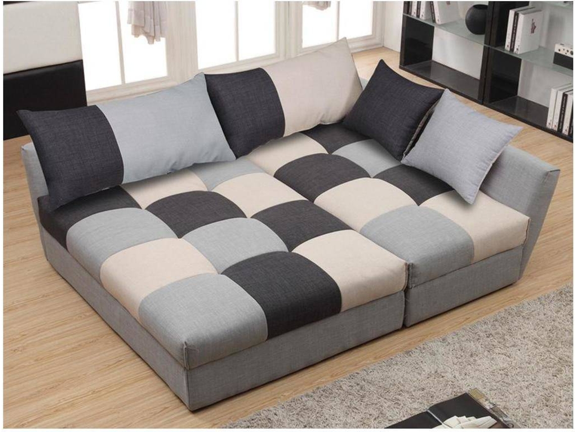 Sofá Cama Romane VENTE-UNIQUE (Cinzento Claro e Cinza Antracite - Tecido e Veludo - 273x165x77 cm/Dimensões da cama: 160-179 cm)
