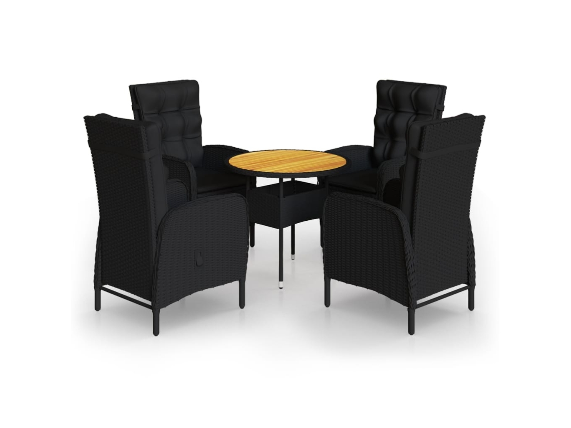 Conjunto Bistrô de Jardim com 5 Peças em Vime Sintético Preto