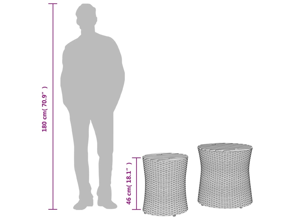 Mesas de Apoio P/ Jardim com Tampo de Madeira 2Pcs Vime Pe Bege PANGSHIYUAN