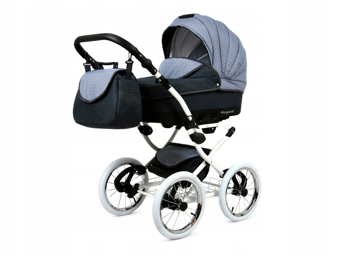 Carrinho de Bebé Multifuncional BABYLUX MARGARET WHITE 4 Em 1 -Magic Grey - Ajustável e dobrável Construção leve em alumínio - Acessórios