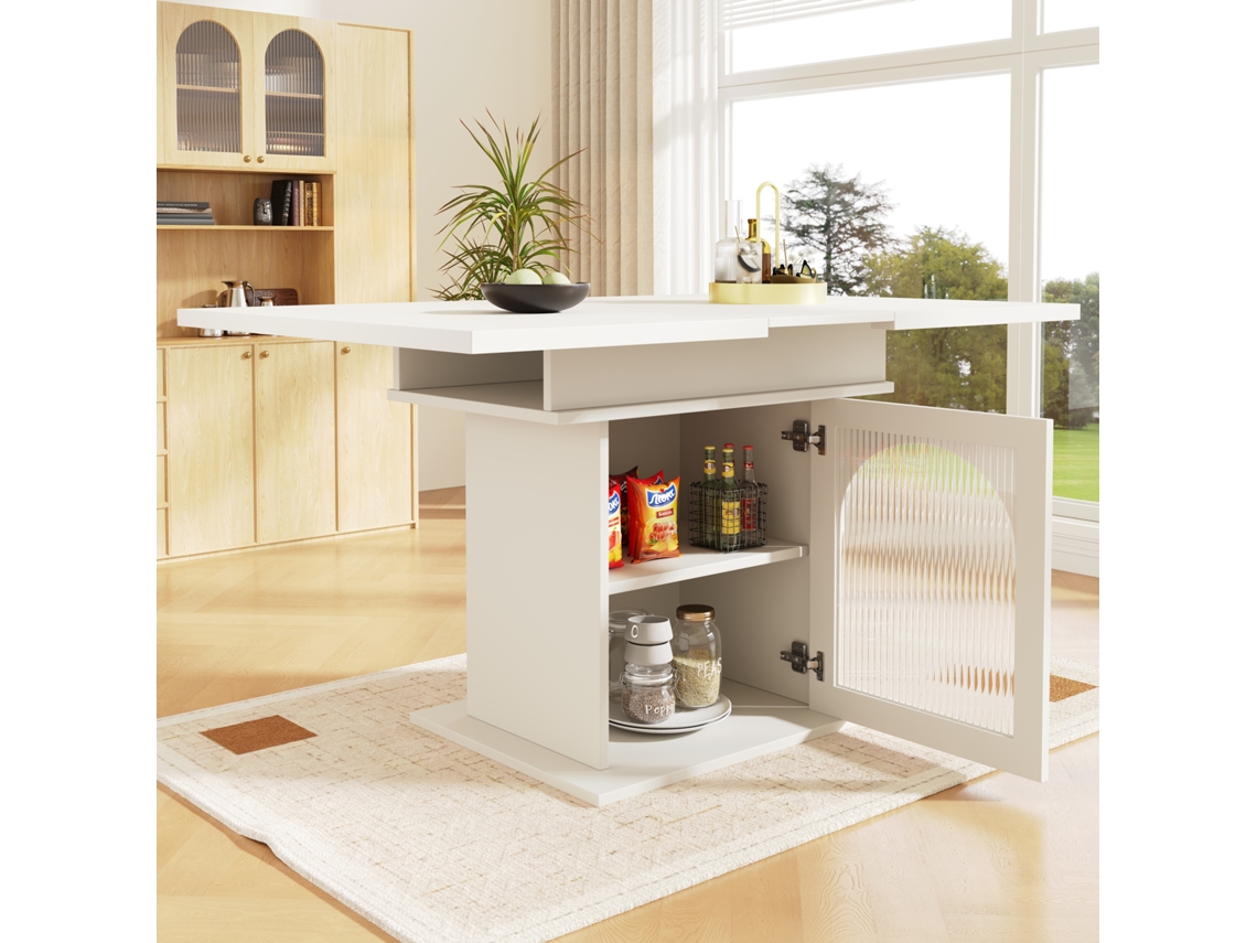 Mesa Extensível Com Telescópio E 3 Prateleiras, Mesa Compacta Para Cozinha E Sala, Design Funcional E Moderno, Branca Sini Tech Store