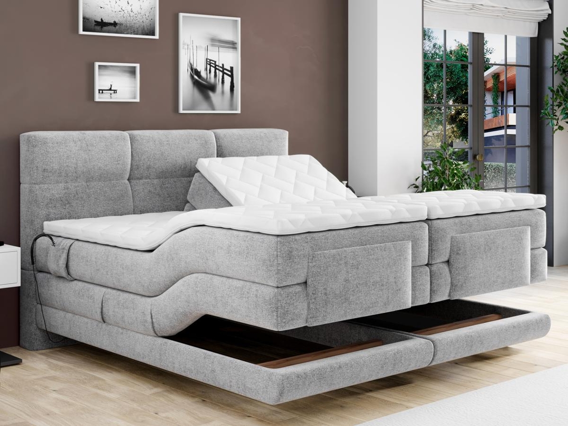 Cama continental LODI VENTE-UNIQUE Cinzento claro 2 x 80 x 200 cm - Com colchão - Com sommier