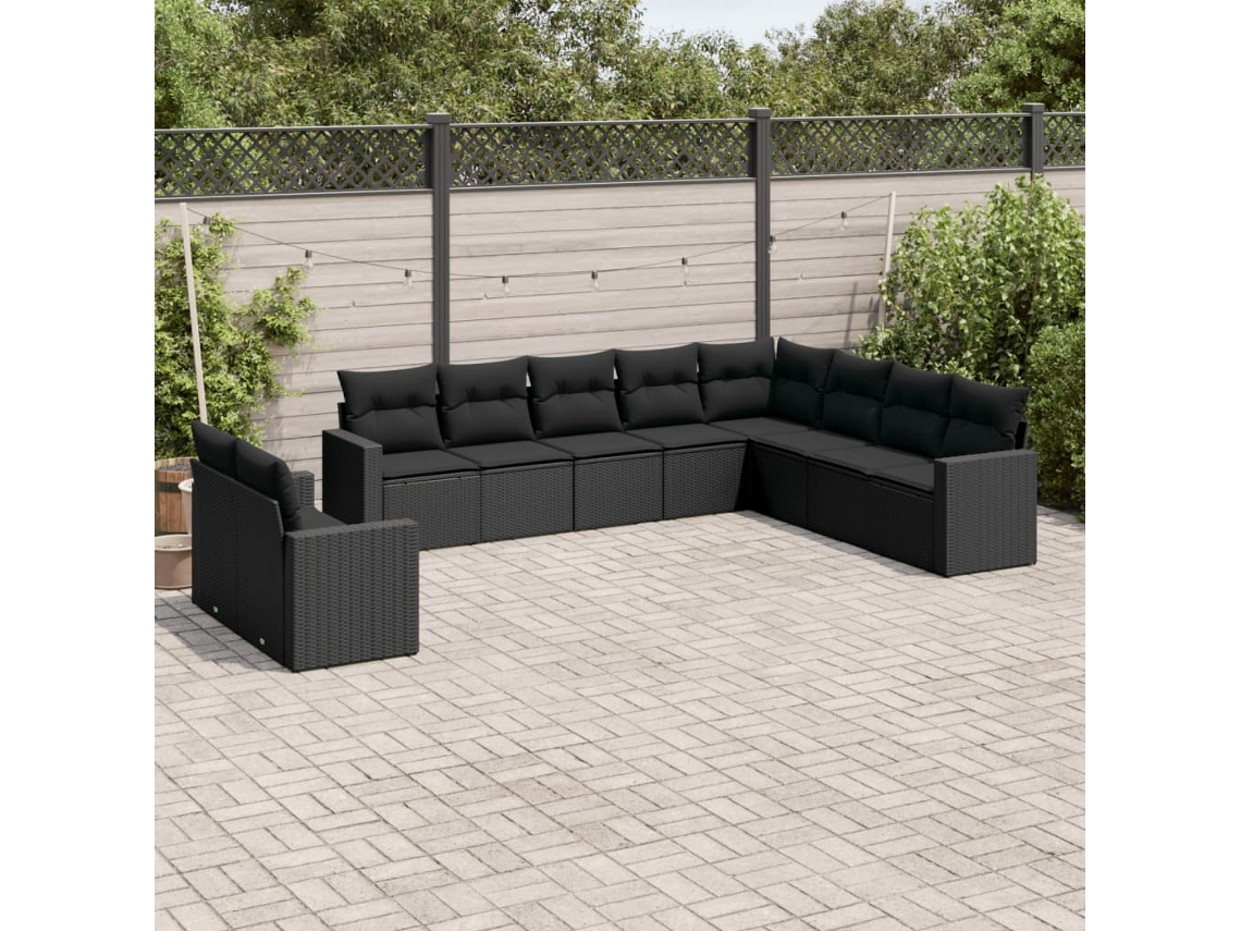 Conjunto 10 sofás de jardim c/ almofadões VIDAXL vime PE preto