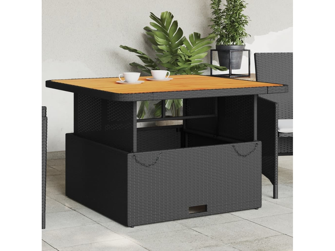 Mesa de Jardim VIDAXL Vime Pe e Madeira de Acácia Preto 110 X 110 X 71 Cm