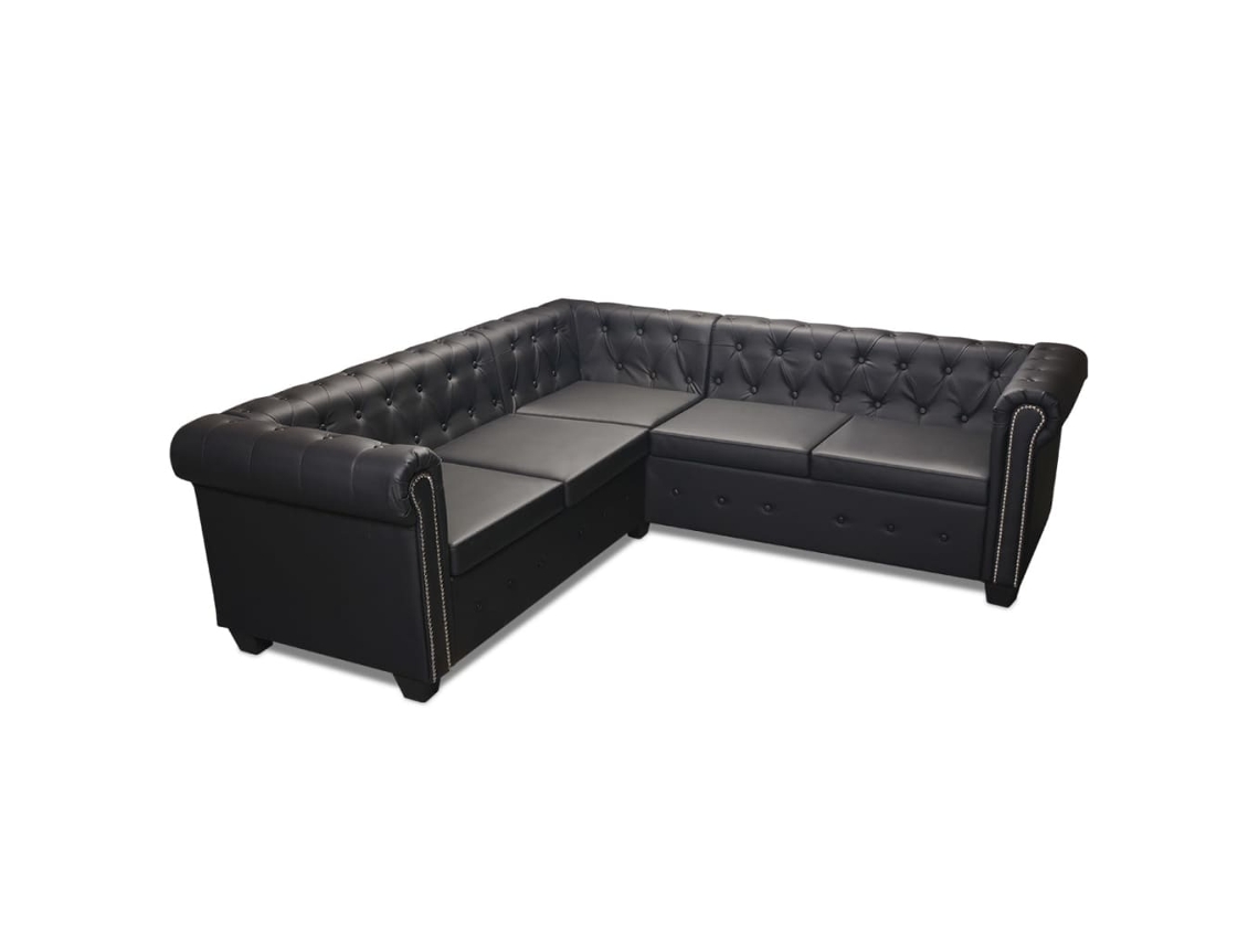 Sofá de Canto Chesterfield 5 Lugares Couro Artificial Preto CLIC N BUY (205 x 205 x 73 cm)