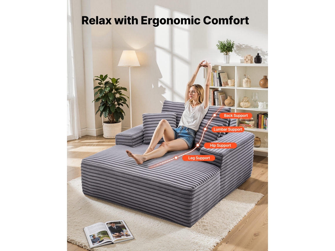 Chaise Longue Relaxante Sofá Cama Estofado 1240 X 1700 X 700 Mm Cor Cinza Vevor