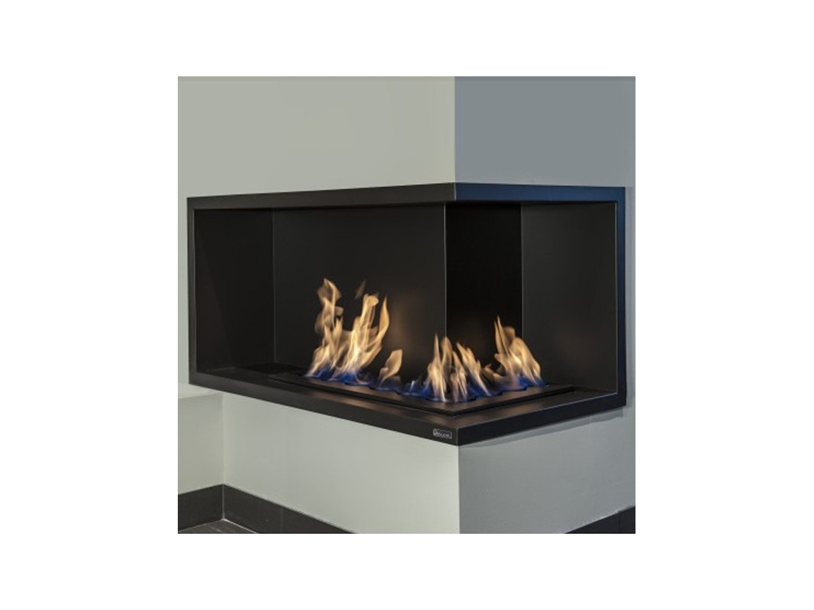 Lareira de canto embutida a bioetanol. Abertura direita NILLA CORN Queimador Onda 70x47cm angular / Capacidade 15,4L OUTINFIRE