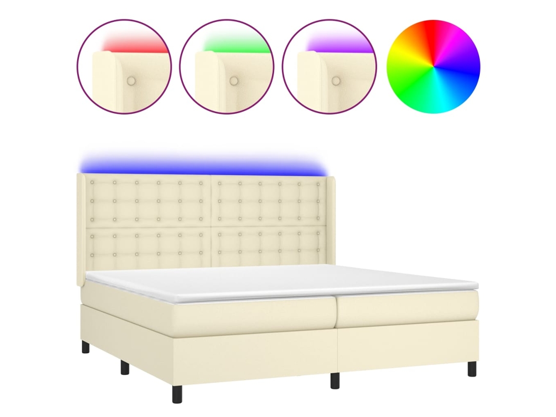 Cama Box Spring VIDAXL Colchão/LED (Bege - Couro Artificial - 200 x 200 cm)