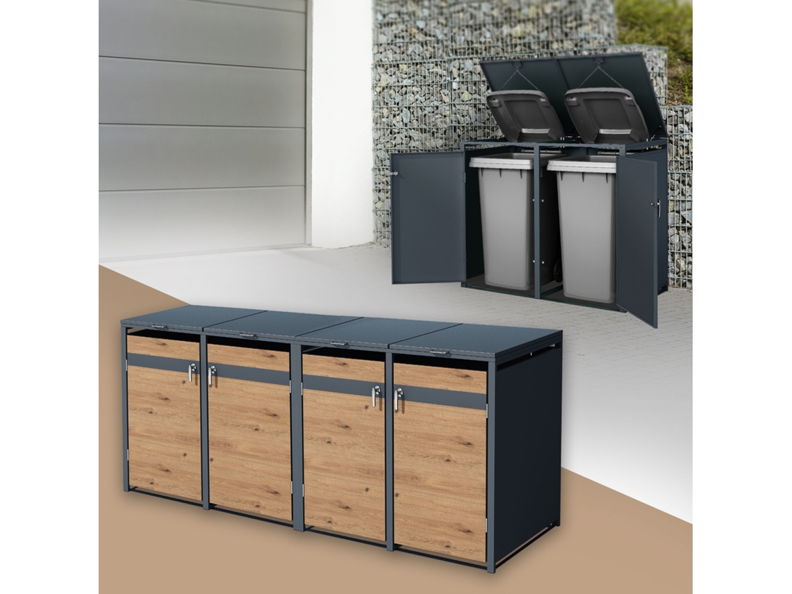 Casa do caixote ML-Design para 4 caixotes lixo Aço antracite 240L com aspeto de carvalho