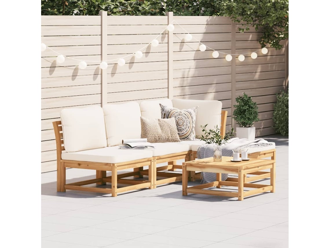 Conjunto 5 lounge de jardim c/ almofadões VIDAXL acácia maciça