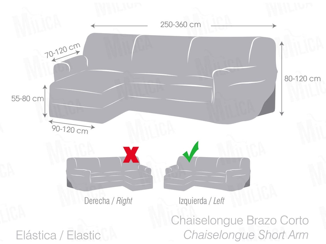 Capa Tecido Elástico para Sofá Chaise Longue em Forma de L MILICA Orientação Esquerda Spongy Bege Escuro